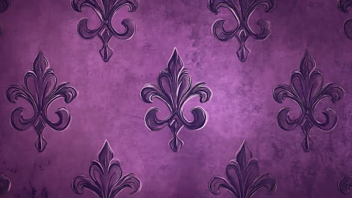 Elegant purple fleur de lis pattern with vintage charm.