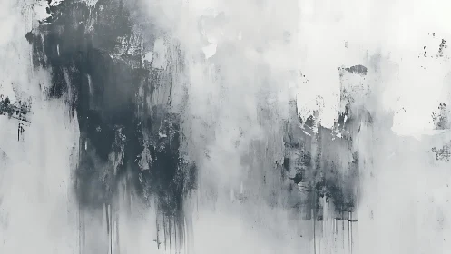 Monochrome mist abstract drips across a textured canvas.