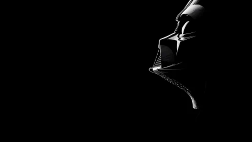 Helmet silhouette cuts sharp profile against deep black void