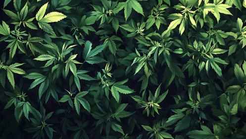 Dense green cannabis foliage forms continuous vibrant canopy