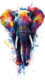 Radiant rainbow elephant steps forward in bold splashes of color