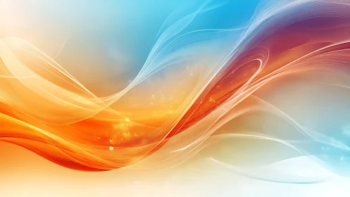 Abstract flowing light waves in blue, orange and white tones.