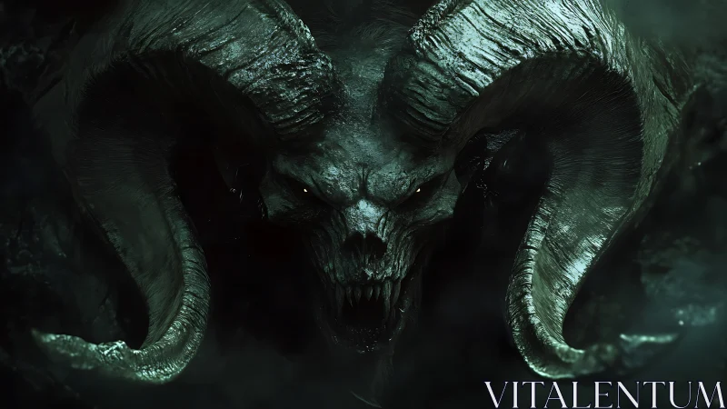 Horned skeletal creature emerging from dark green mist.