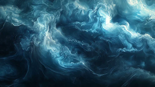 Swirling blue abstract clouds form flowing fluid-like structures