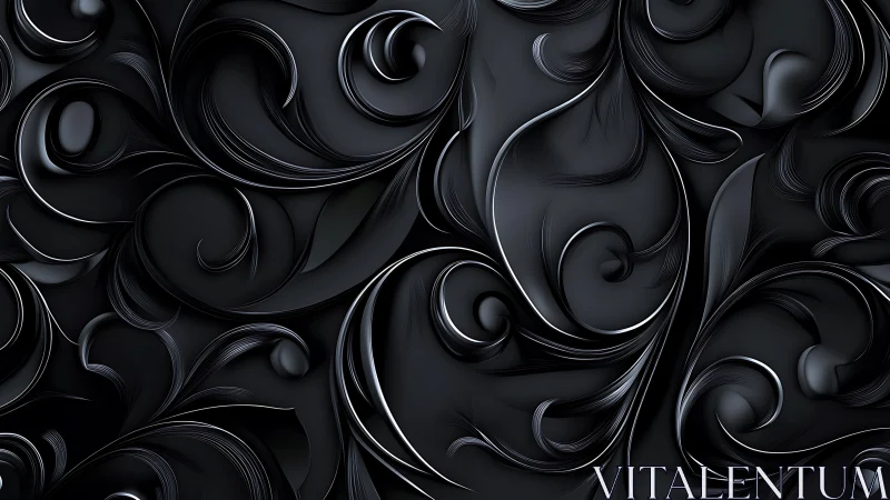 Midnight swirls of sculpted black with gentle silver glow.