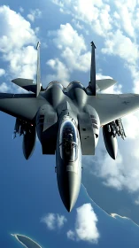 Photorealistic aerial fighter jet study in vertical symmetry.