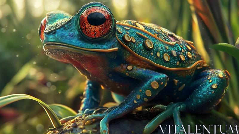 Vibrant rainforest frog glows with surreal neon detail