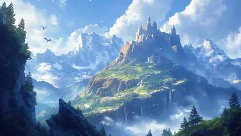 Hidden mountain castle welcomes travelers into bright skies