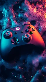 Xbox controller rendered with neon cyan and magenta lighting effects