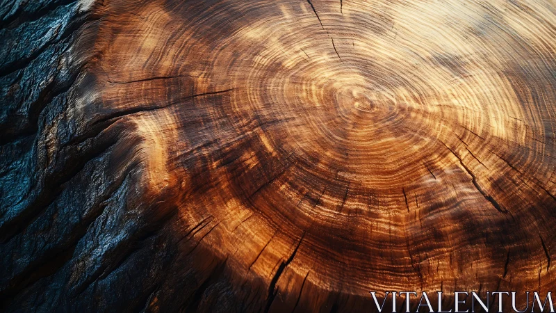 Close-up of Tree Trunk Rings in Warm Natural Lighting, Rustic Style.