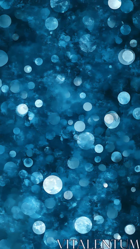 Layered cyan bokeh spheres over textured deep blue backdrop