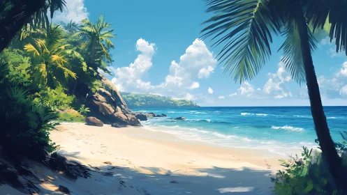 Tropical Beach Cove with Palm Trees and Clear Waters