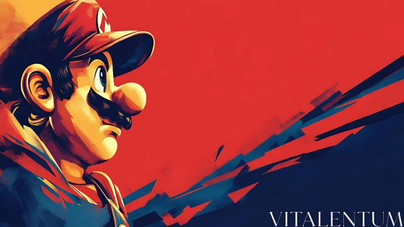 Side profile of stylized game character against red field