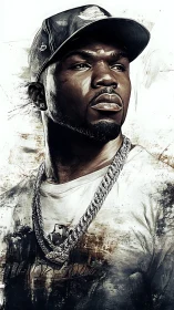 Confident street portrait framed in bold digital strokes.