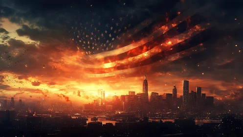 Molten sky forges a spectral flag above the burning skyline