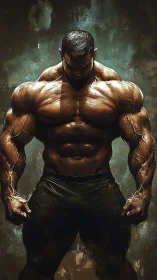 Massive bodybuilder dominates frame with intense power.