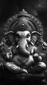 Serene Ganesha idol in luminous monochrome splendor.