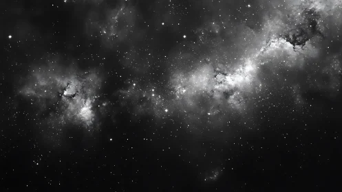 Starlit Milky Way drifts through deep monochrome space