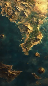 Golden fantasy coastline inviting ocean-washed daydreams.