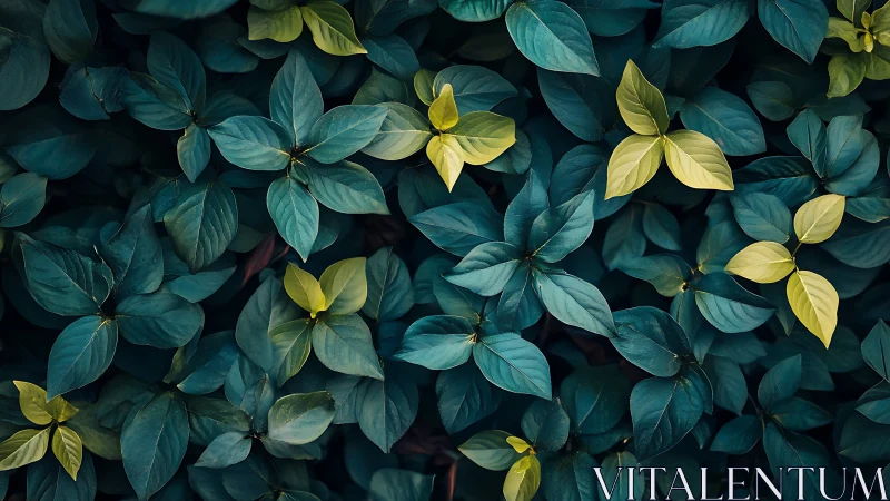 Emerald foliage pattern with contrasting yellow leaf clusters.