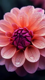 Dewdrop-Kissed Dahlia in Coral and Magenta Splendor