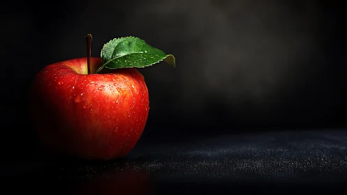 Single red apple glows against a dramatic dark background