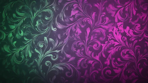 Dual-tone botanical scrollwork with gradient ornamental field.