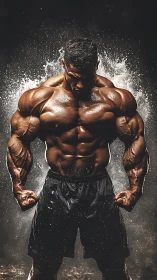 Muscle storm gathers power beneath a halo of flying water