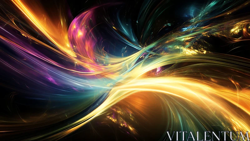 Radiant energy streams collide in luminous abstract vortex