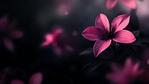 Macro closeup of magenta flower on dark bokeh background