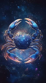 Starry cosmic crab illustration against deep night sky.