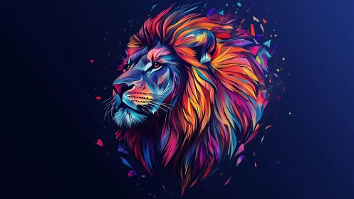 Radiant multicolor lion portrait glowing with bold energy.