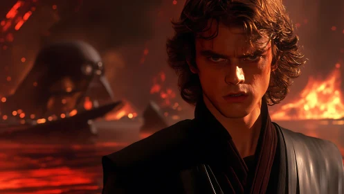 Storm-lit warrior gazes into fire and uncertain destiny.