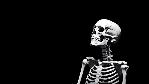 White human skeleton study under stark directional light.