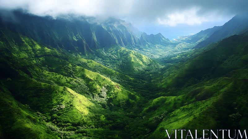 Mountain valley landscape extends toward distant coastline