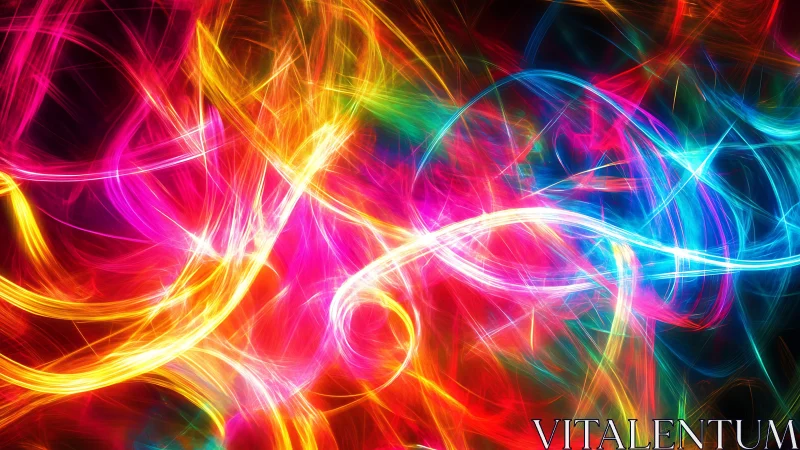 Glowing neon light trails swirling in a joyful color dance.