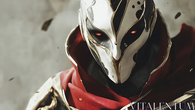 Armored masked warrior rendered with shallow depth and specular highlights