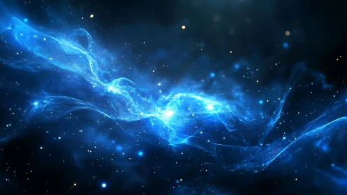 Blue cosmic wave of light across starry deep space.
