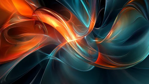 Curved abstract light forms in teal and orange gradient field.