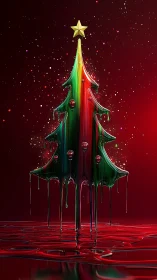 Viscous chromatic Christmas tree with molten paint drips.