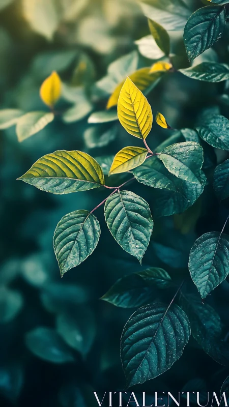 Golden green leaves in shallow-focus botanical portrait.