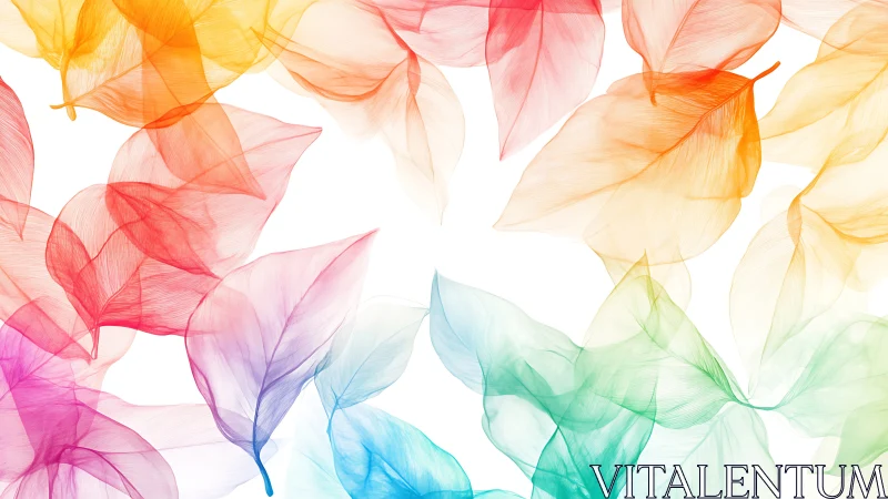 Translucent multicolor leaf veils on high-key white field
