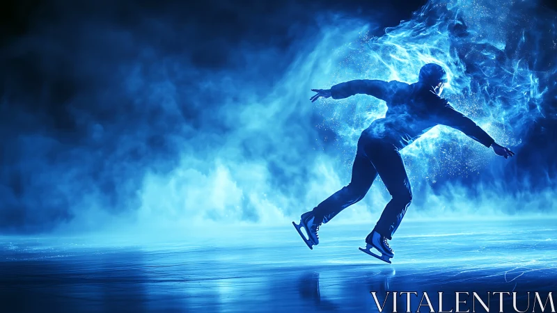 Ice skater in blue light with dynamic energy swirl.