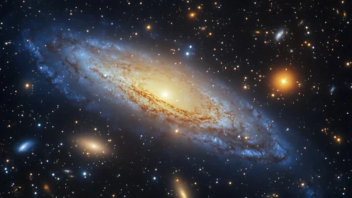 Spiral galaxy core glowing in dense star field in space.