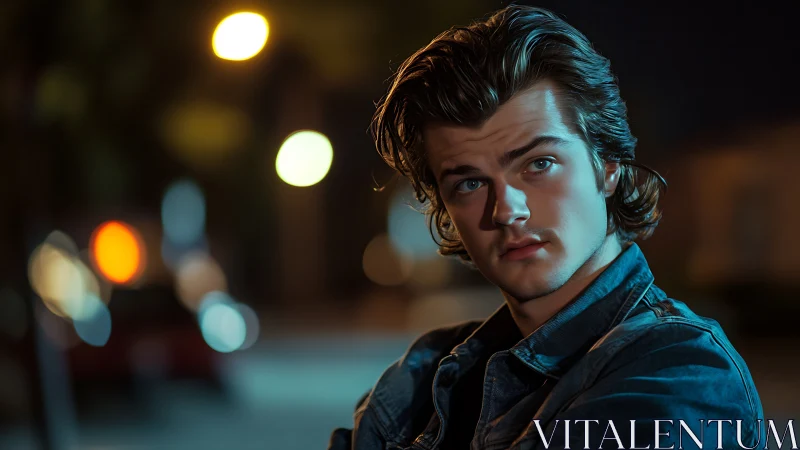 Cinematic night portrait with teal-orange rim lighting and bokeh