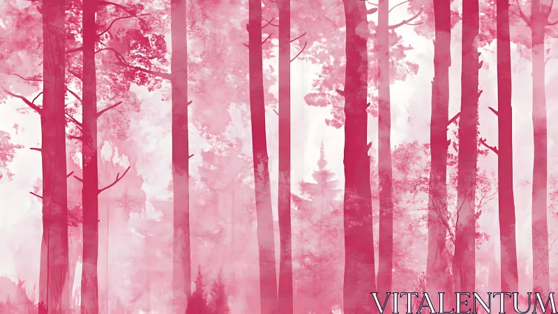 Enchanting Pink Forest Through Morning Mist.