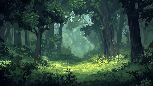 Luminescent Forest Canopy: Digital Painting Composition.