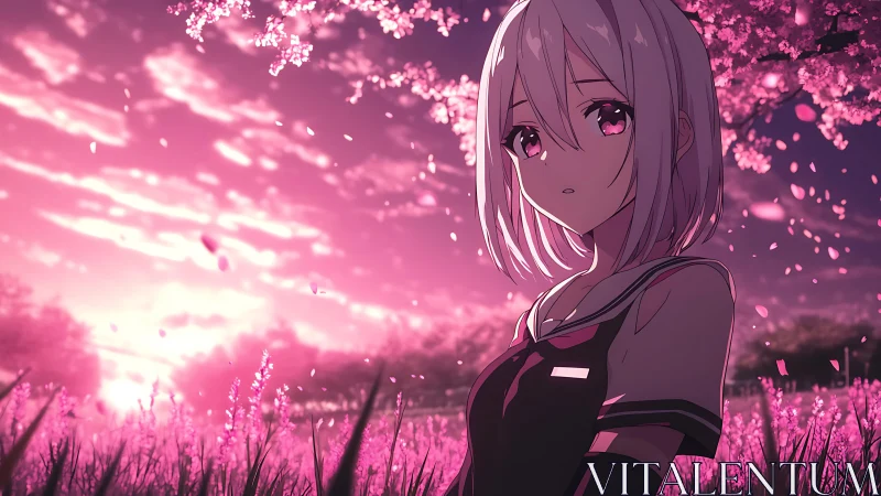 Twilight cherry grove girl adrift in velvet pink quiet.