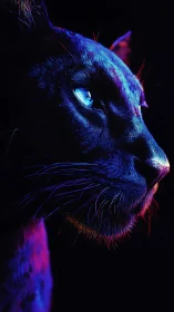 Neon Cat with Piercing Blue Eyes in Darkness.