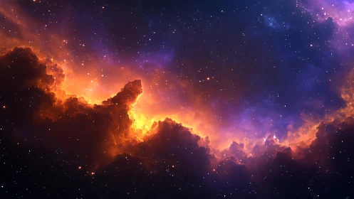 Nebula clouds ignite under vivid stellar firestorm glow.